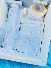 5pcs Baptism Candle Set Favors, Girl Boy WHITE Set de Bautizo Nina/Nino SPANISH