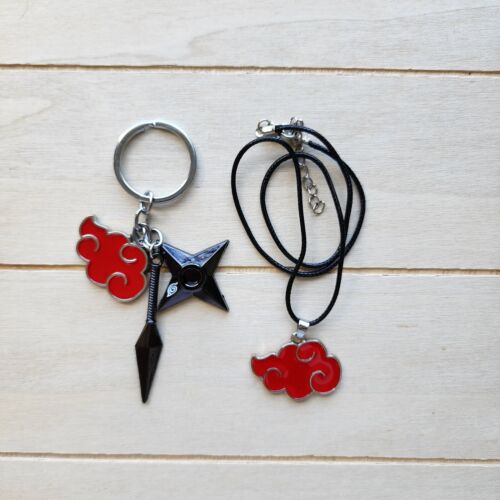 Red cloud metal necklace and keychain bundle, Naruto ninja - Picture 1 of 23