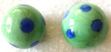 Glass Marbles 5/8" - 10 pcs Handmade Green w/blue dots