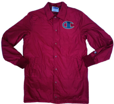 Champion Men's (S) Big Blue C Logo Long Coach Jacket Burgundy