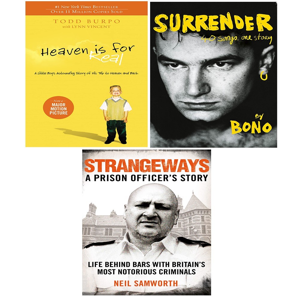 Surrender Bono, Strangeways, Heaven Is for Real Todd Burpo 3 Books Set NEW