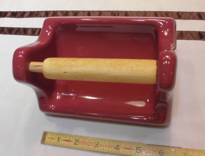 Burgundy / Maroon:  Glossy Ceramic Glossy Toilet Paper Holder + wood roller, New