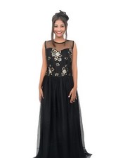 Black sweetheart embroidery fabric gown