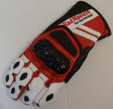 Motorradhandschuhe Rindsleder Rot/Weiß/Schwarz