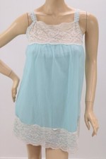 Vintage NWT Avian Nightie S Nightgown Double Nylon Blue Chiffon Lace Trim Flawed