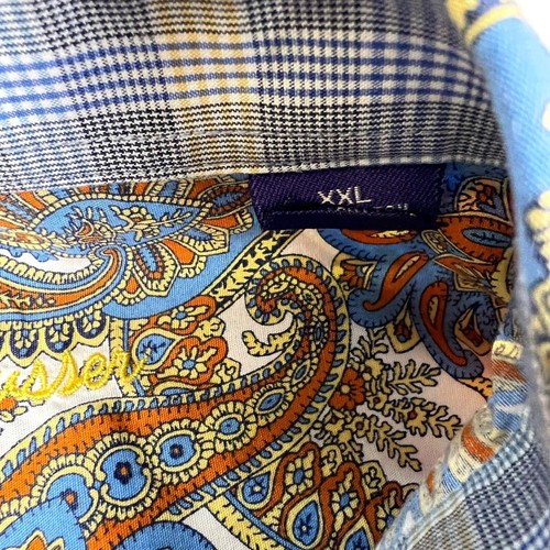 Camicia uomo Alan Flusser paisley con bottoni manica lunga 2XL cotone blu arancione - Foto 7 di 13