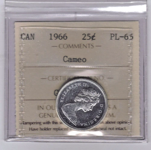 **1966** Silver Canadian 25 Cents "CAMEO" - ICCS PL-65