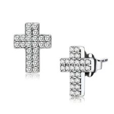 DA098 - High polished (no plating) Stainless Steel Earrings with AAA Grade CZ