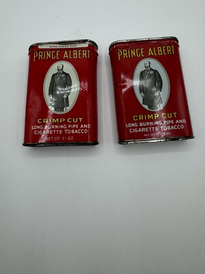 Two Prince Albert Crimp Cut Long Burning Pipe Cigarette Tobacco Tin Empty Vintag