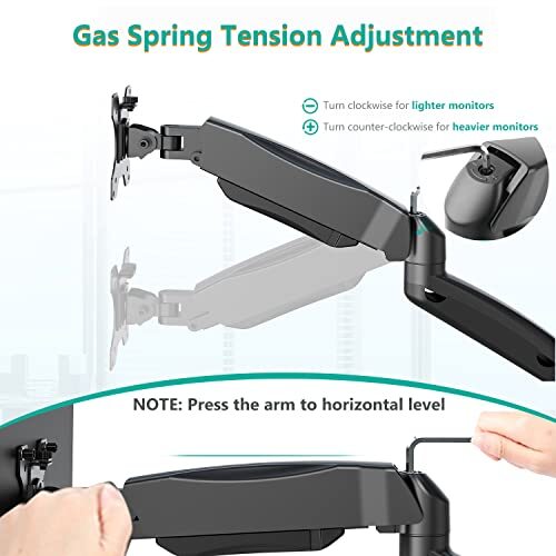 Dual Monitor Wall Mount Gas Spring Monitor Arm for 2 Screens up to 32 inch 19... - Picture 8 of 9