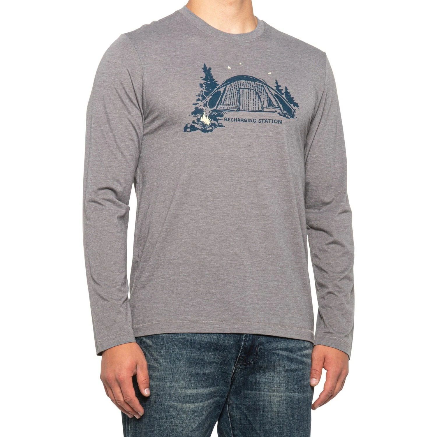 NWT Life is Good Mens RECHARGING STATION Camping L/S T-Shirt Tee MEDIUM