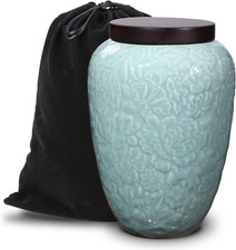 Elegant Floral Ceramic Urn for Ashes - 125 Cu In, Velvet Bag Included