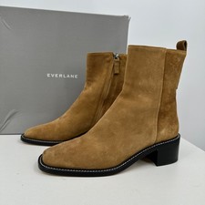 Everlane The City Boot Toasted Almond Suede 7 Women Side Zip Block Heel Ankle