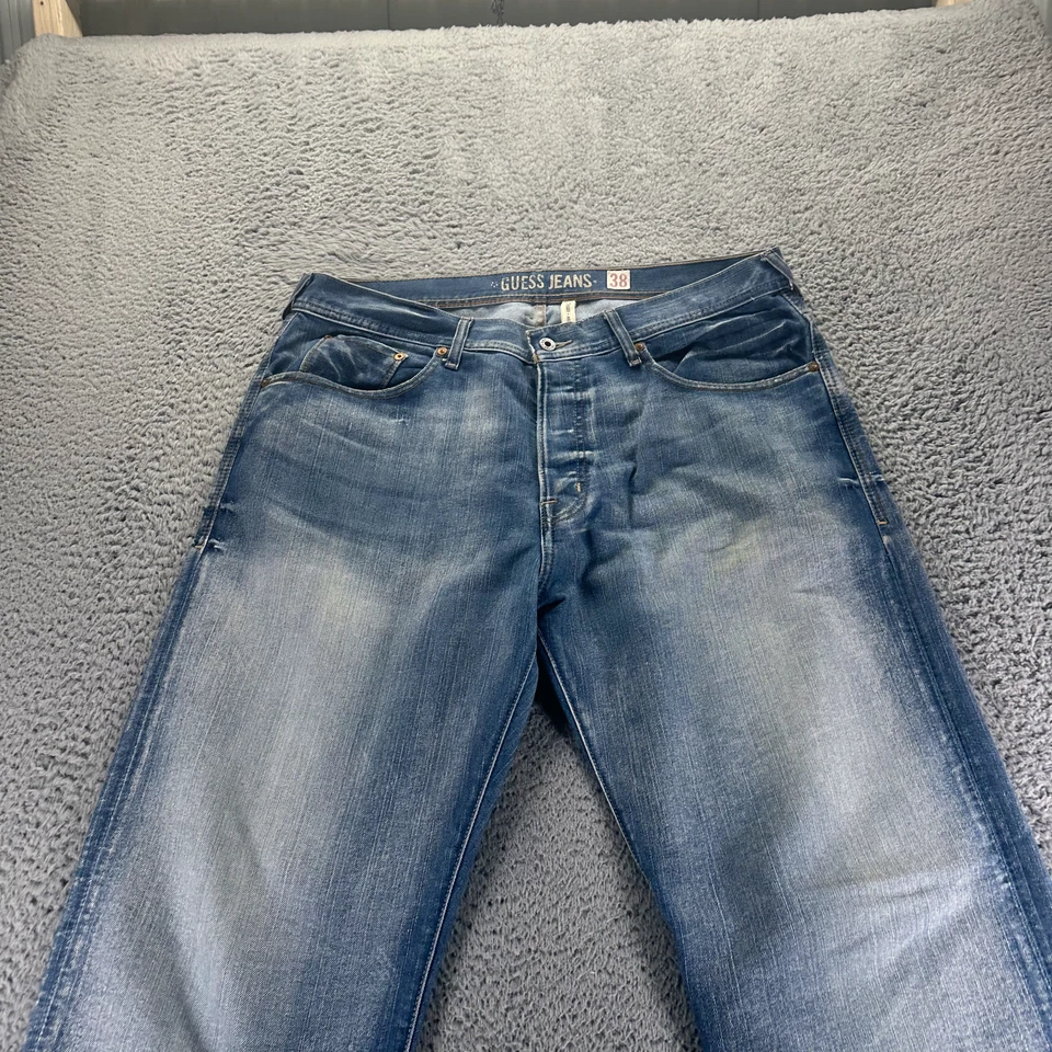 Jeans Guess de Colección para Hombres 38x34 Azul Denim Recto Calce Relajado Botón Mosca Sueltos Foto 2 de 4
