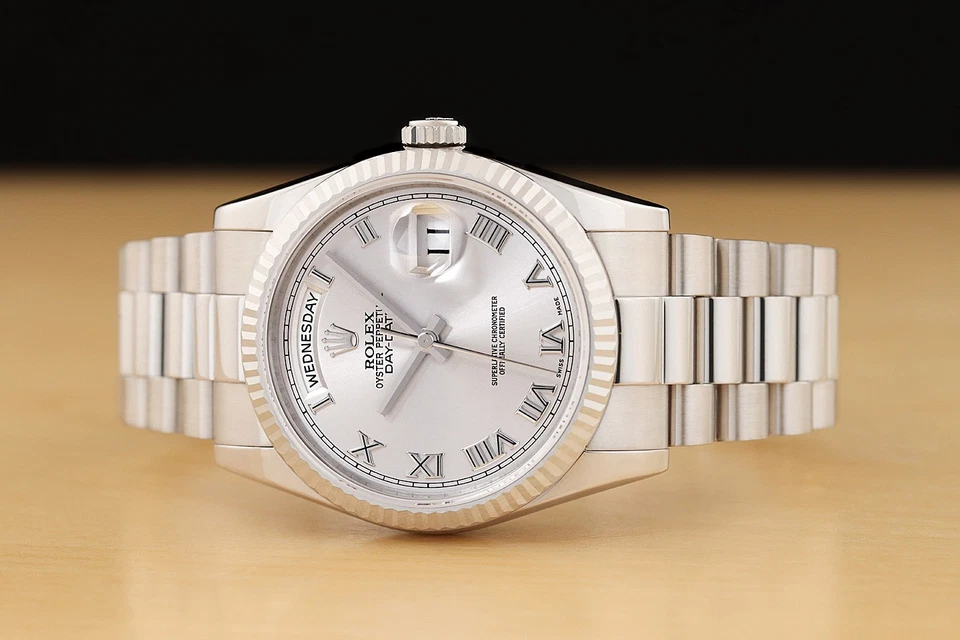 Rolex da Uomo Day-Date 118239 Argento Quadrante Romano 18K Oro Bianco President - Immagine 3 di 4