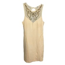 Free People Cream Mesh Embroidered Open Back Mini Dress Sleeveless Boho Gold XS