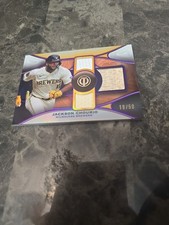 2025 Topps Tribute #TTR-CHO Jackson Chourio Triple Relics Purple /50 Brewers