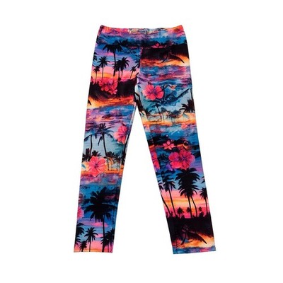 No Boundaries Girls Leggings Size M 7-9 Tropical Sunset Palm Tree Print
