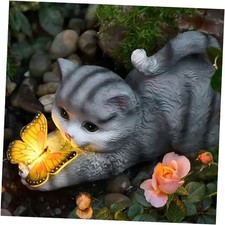 Solar Outdoor Garden Cat Statues, Outside Decor with Lights for Patio Yard