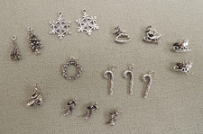 Sterling Silver Christmas charm pendant .925 Winter Snowflake, Tree, Stockings