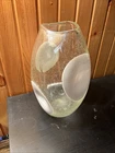 Vintage Murano Style Pulegoso Glass Vase White Orbs Bubble Glass 14”, Max Dia 8”