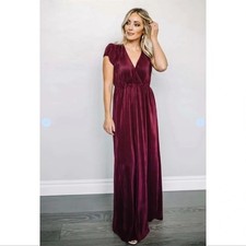 "NWT" Baltic Born Athena Burgundy Pleated Maxi Dress Short Sleeve Women's Small