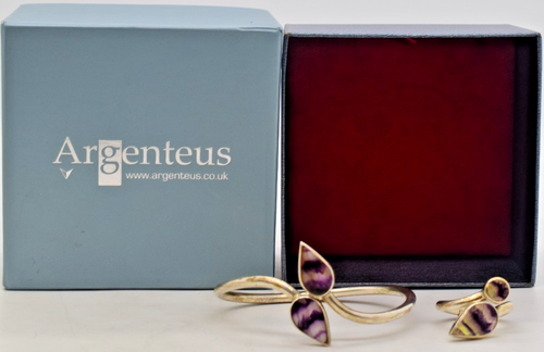 Stone Torque 925 Sterling Silver Purple Stone Torque Bangle Bracelet & Ring Set ...