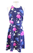 Banana Republic Navy Blue Floral Print Cutout Back Fit and Flare Dress Size 2