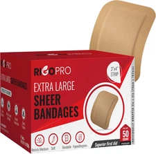 50 Pack 3”X4” Extra Large Band Aids, Latex-Free Adhesive Bandages, Large Bandage