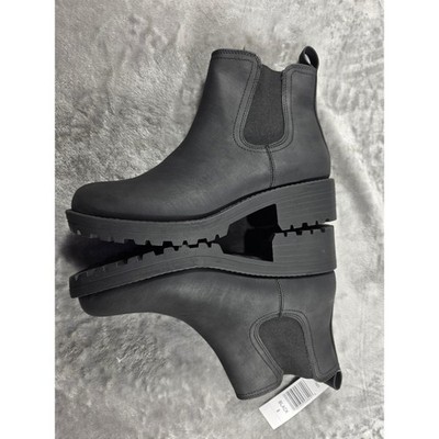Buffalo David Bitton Anna Chelsea Boot Women 8 Black Water Repellant Lug Sole