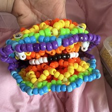 Multicolor Plastic Pony Bead Kandi Stackable Bracelets w/ Googly Eye Charms