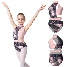 Girls Jumpsuit Rompers Bodysuit Stretch Leotard Latin Dance Fitness Ballet Yoga