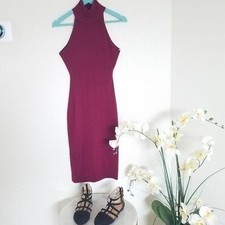 Windsor Burgundy Sleeveless Turtleneck Bodycon Midi Dress size Medium