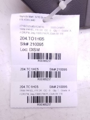 2005 TOYOTA CAMRY PASSENGER SIDE FRONT DOOR PANEL ASSEMBLY - Picture 7 of 12