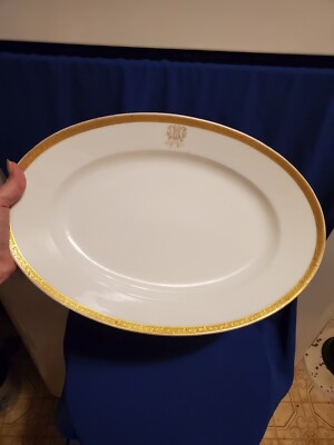 SALE! WAS 89 ANTIQUE 15.5in  LIMOGES CM&DUCHE GOLD ENCRUSTED OVAL PLATTER CMT84