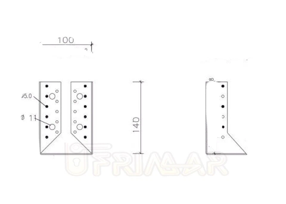 STAFFA SCARPA ANCORAGGIO PER TRAVI IN LEGNO 100x140 SUPPORTO CON ALETTE INTERNE - Immagine 3 di 4