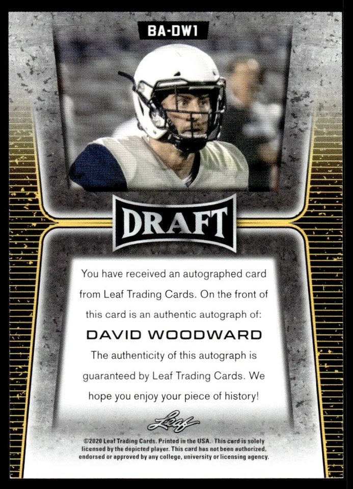 2020 Leaf Draft Autographs David Woodward Auto Utah State Aggies #BA-DW1 - Image 2 of 2