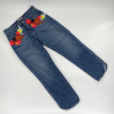 CHRISTOPHER Kane embroideredn floral ankle jeans medium wash