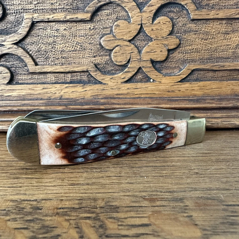 Cuchillo Plegable Steel Warrior Trapper Mango Hueso Plantillado Marrón Acero Inoxidable 440 Foto 2 de 4