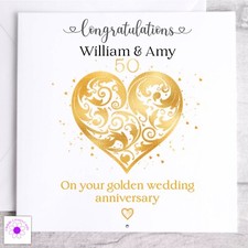 Personalised Golden Wedding Anniversary Card / 50th Wedding Anniversary Card