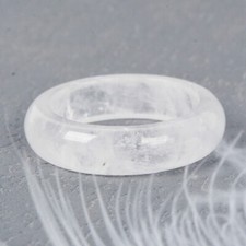 Natural White Crystal Ring Quartz Gemstone Round Ring Reiki Jewelry Healing Gift