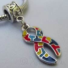 Autism Awareness Puzzle Ribbon European Charm For Large Hole Charm Bracelets