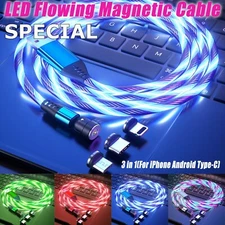 Magnetic LED Light Up USB Phone light up Charger Cord For iPhone Type C Micro US