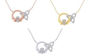 Authentic Trinity Claddagh Pendant Necklace 14k Gold Plated Sterling