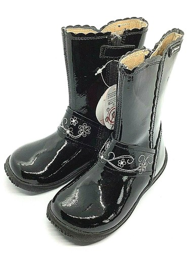 Garvalin Kleinkind Schwarz Lackleder Stiefel Silber Stickerei - Bild 1 von 8