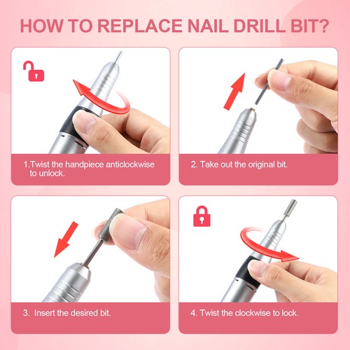 Elektrische Nagelfräser Nagelfeile Maniküre Profi Pediküre Set Bits Fingernagel~ - Bild 3 von 11