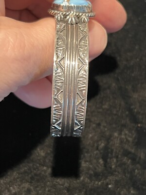 Navajo Kevin Ramone Stamped Golden Hill Turquoise Cuff Sterling
