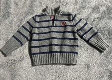 CHAPS Boy's 1/4 Zip Mock Neck Pullover Sweater size 12m grey/Blue Knit Sweater