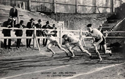 Practice session for men's 100 metres event incuding Charles Paddo- Old Photo
