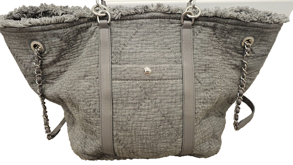 CHANEL Gray Medium Soft Canvas Double Face Shopping Tote